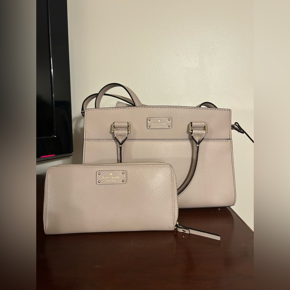 Kate Spade Taupe light pink Handbag and Wallet Duo